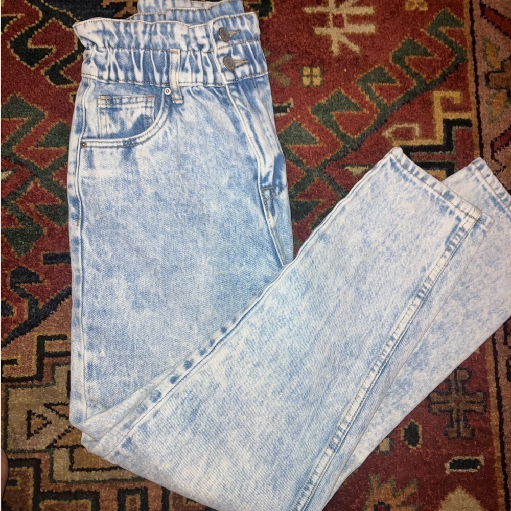 SWS Denim Co. Acid Wash High waist paper bag 90’s Style Jeans size SM waist-27”